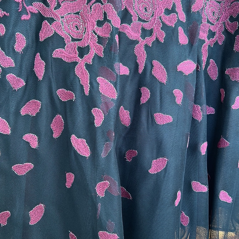 BCBGMaxAzria Black Dress with Burgundy Floral Embroidery - Picture 2 of 6